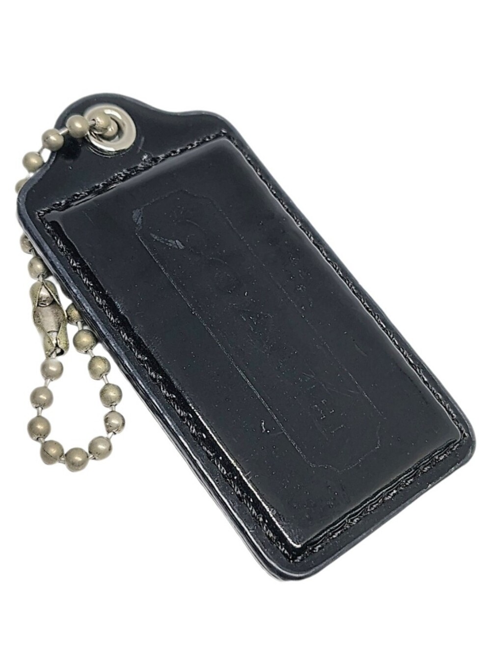 🆕 3" XL Coach Black Patent Leather Hang Tag Bag Fob Keychain Purse Charm Y2K